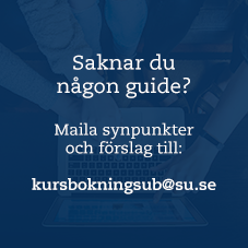 Bild på händer som pekar på dator och text: Maila synpunkter och förslag till: kursbokningsub@su.se