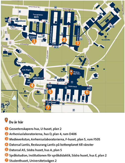 Karta över printomater på campus Frescati