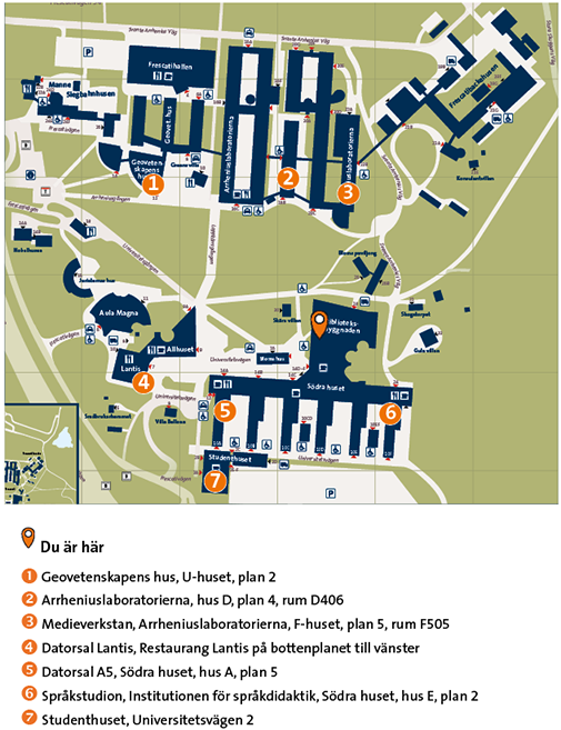 Karta över printomater på campus Frescati Karta över printomater på campus Frescati