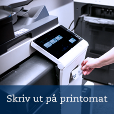 Bild på printomat med text: Skriv ut på printomat